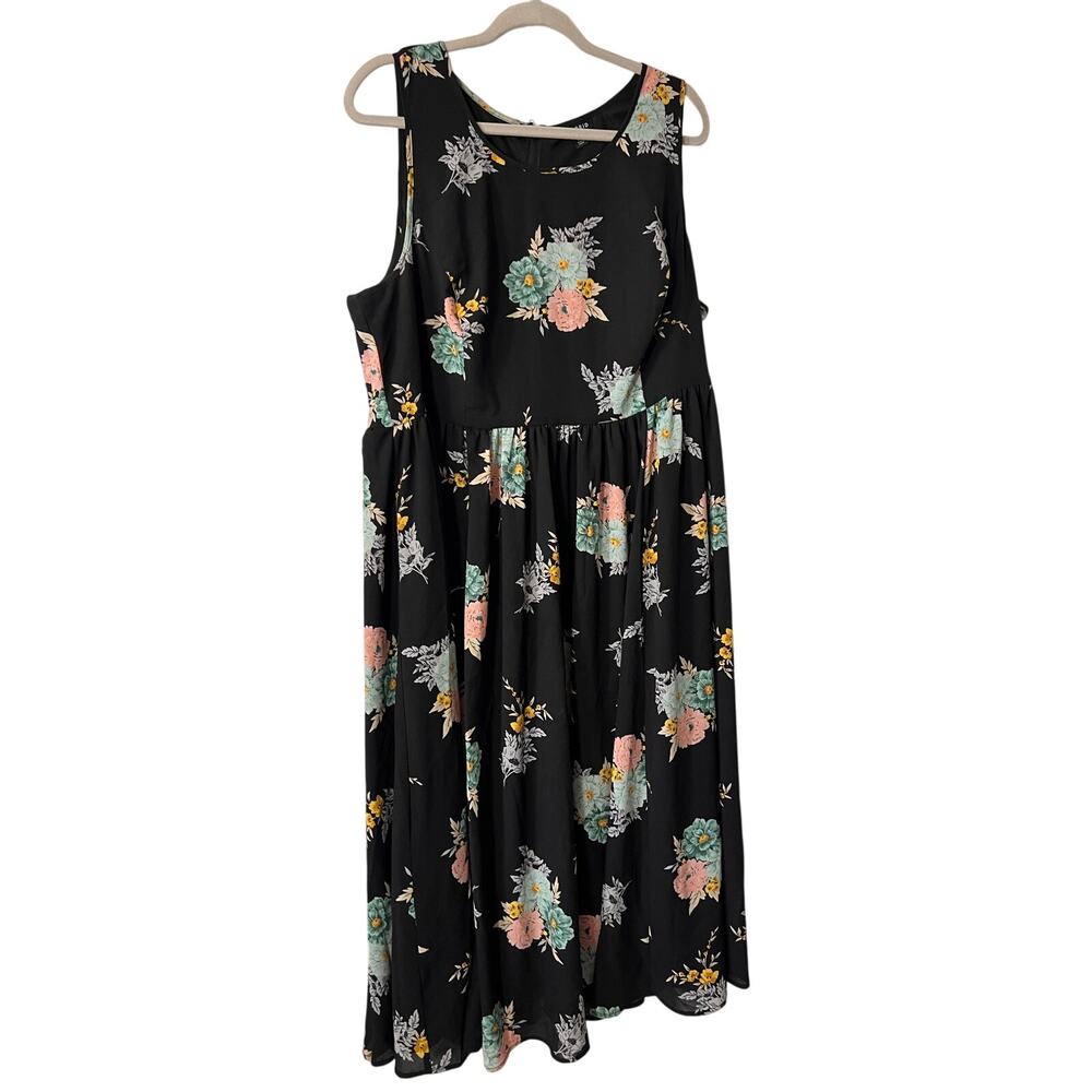 TORRID FLORAL PRINT GEORGETTE MIDI DRESS BLACK SIZE 20 EUC